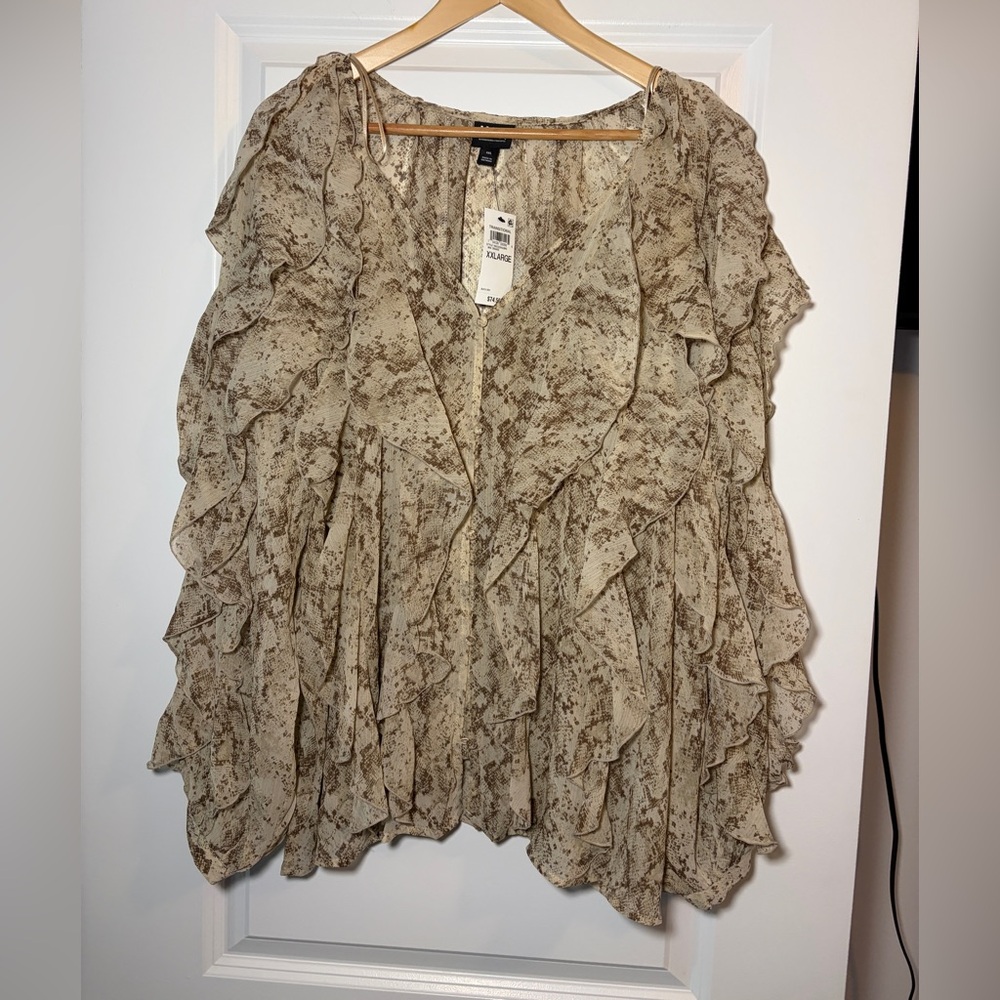 I.N.C. International Concepts | Printed Ruffle V-Neck Long Sleeve Blouse NWT - Picture 3 of 8